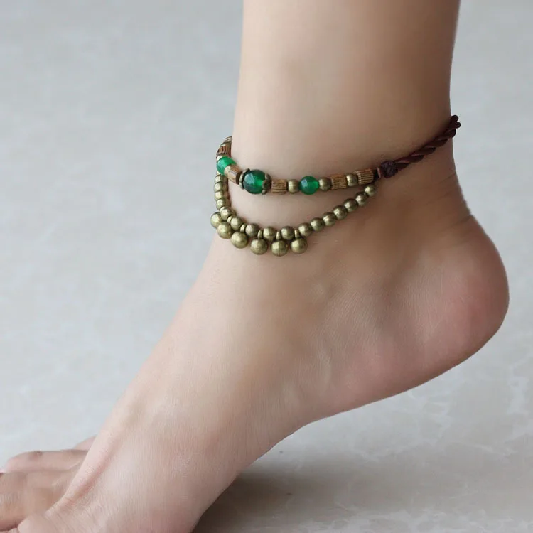 4 цвета дизайн халцедон цепочки на ногу женские этнические деревянные ножные браслеты, ручной работы плетеный камень винтажная ножная цепочка