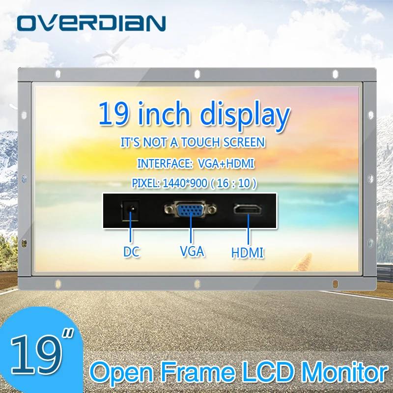 

19Inch Non-Touch Screen Open Frame Metal Shell Industrial Control Monitor VGA/HDMI Interface TFT Type 16:10 widescreen Display