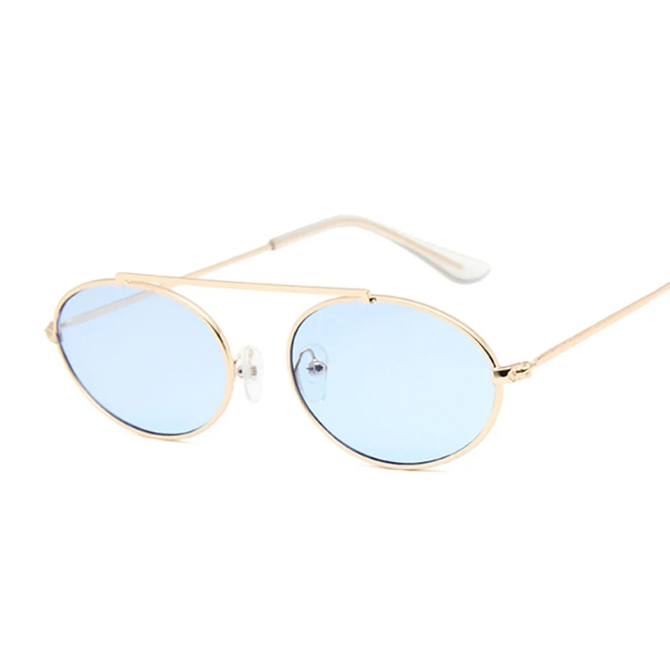 Серьги в форме маленького овального зеркальные солнечные очки с Для женщин Красный роскошный дизайнер бренда женской одежды очки оттенки дамы сплава солнечные очки UV400 Линзы для очков - Цвет линз: GoldBlue