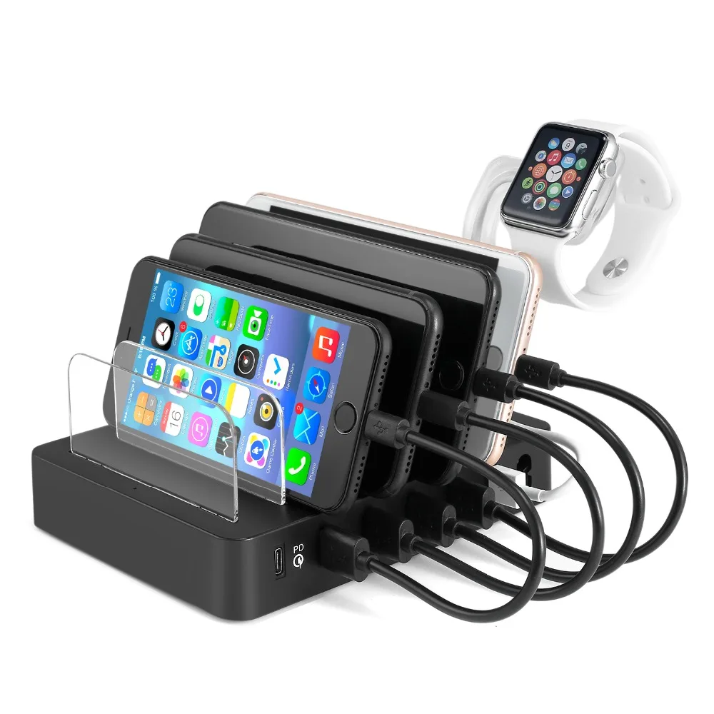 

Multi-Port USB Type-C Charging Station Smart Adapter Desktop Bus Charging Station with Holder For Phone Tablet Notebook PC EU US