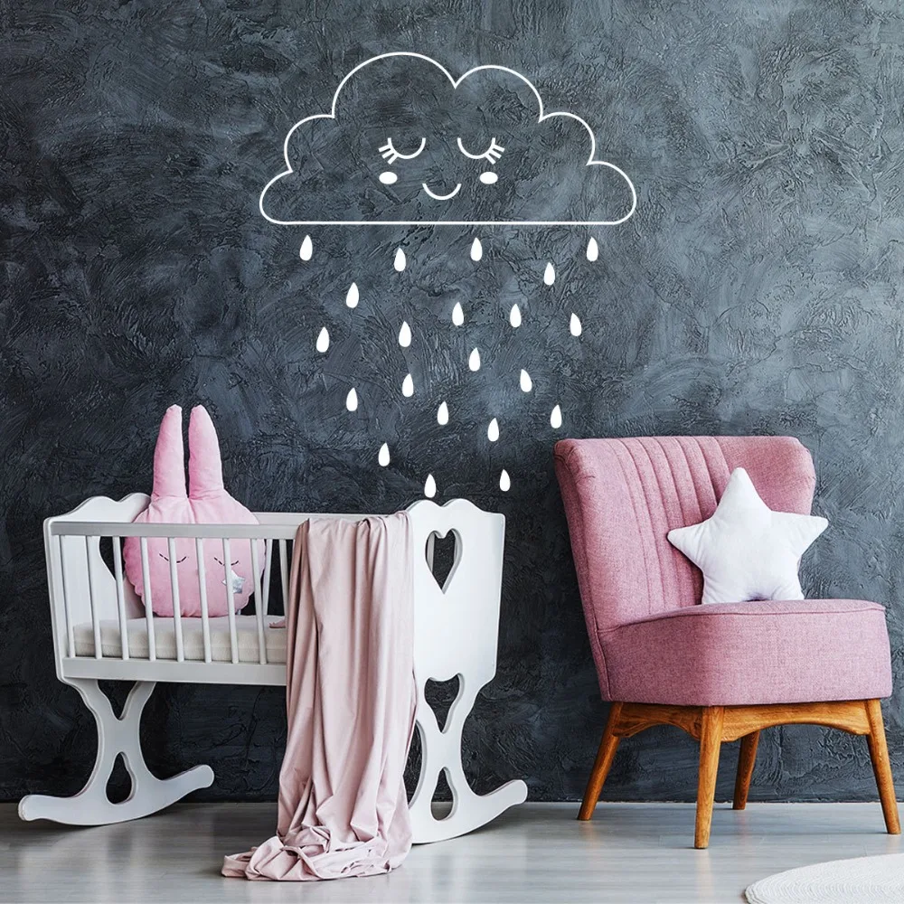 Мультфильм милый улыбающийся облака капли дождя дождь стикер стены для детей детские комнаты домашний декор ребенок подарки на день рождения виниловые наклейки на стены