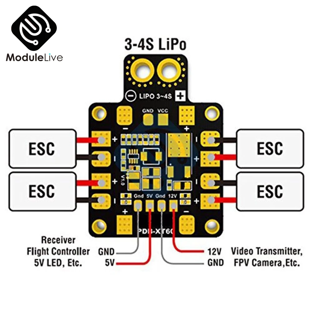 Мини-концентратор питания PDB XT60 плата распределения питания PDB-XT60 модуль с BEC 5 в 12 В для FPV Дрон Квадрокоптер QAV210 QAV-R