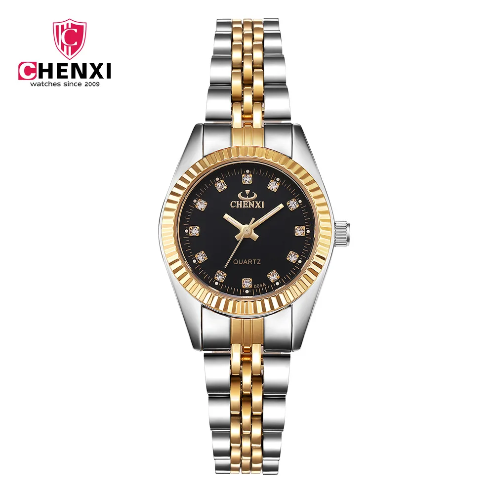 CHENXI роскошные женские золотые часы минимализм Золотое Платье наручные часы для леди Топ бренд узкий ремешок из нержавеющей стали водонепроницаемый - Цвет: Gold Silver Black