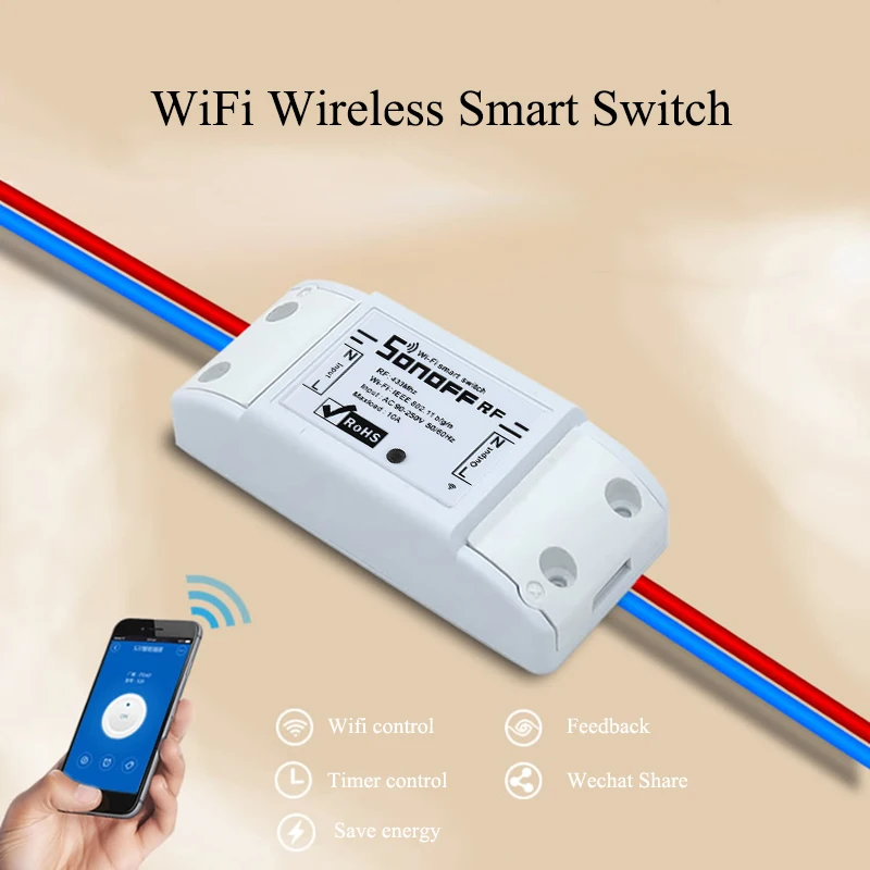 Радиочастотный приемник SONOFF, Wifi, беспроводной светильник, дистанционный переключатель, 433 МГц, управление с 433, контроллер Smart 10A, 220 В, Поддержка Google Home Alexa