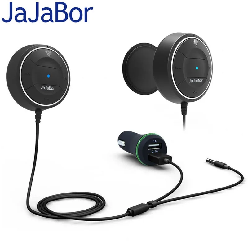 JaJaBor Bluetooth Car Kit Handsfree with NFC Function Built-in Microphone 3.5mm AUX Audio Music Reciever Dual USB Car Charger