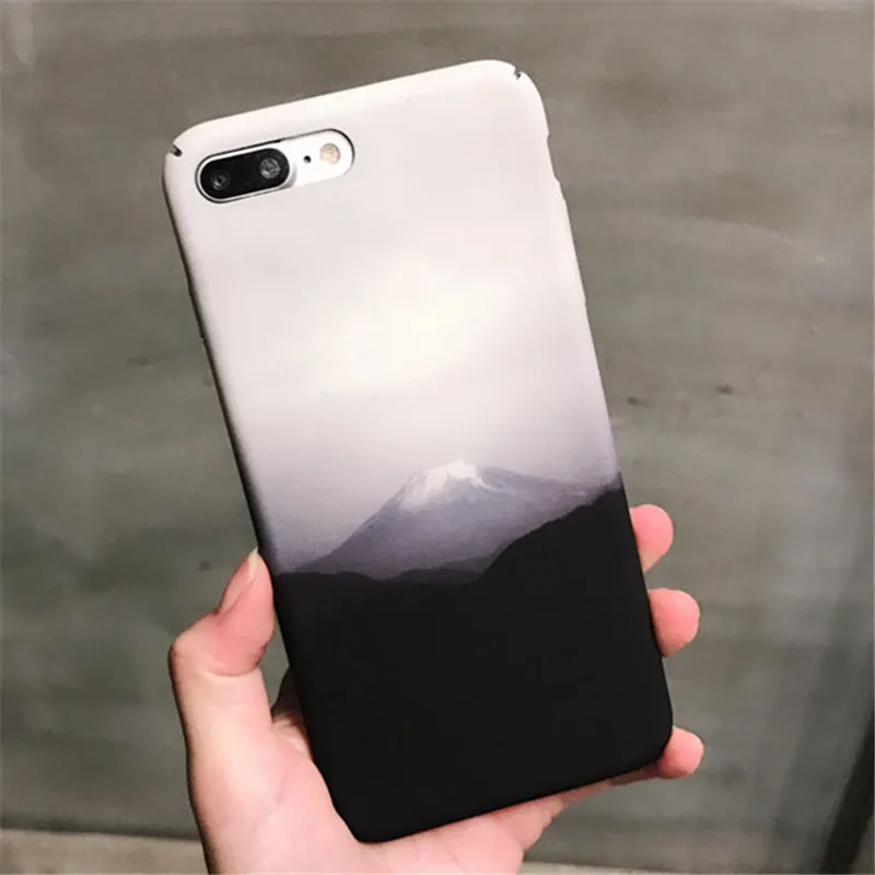 

Landscape Mount Fuji Case Cover for iPhone X 7 8 6s s Plus Matte Frosted Hard Phone Cases Mountains 360 Cover for iPhone 7 Plus