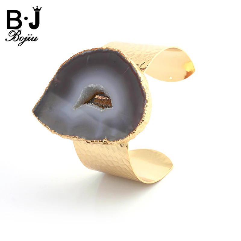 

Bojiu Fashion Natural Druzy Stone Women Bangles New Jewelry Women Quartz Cuff Gold Color Bangles BR007