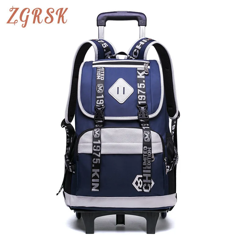 

2/6 Wheels Fashion Nylon Backpack Bagpack For Boys Girls Large Capacity Children Student Trolley Backpack School Backpacks Bags
