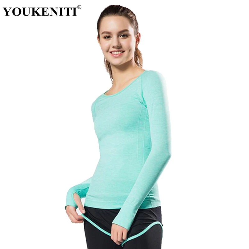 YOUKENITI New Style Girl Yoga Shirts Gym Compression Sport Shirts Quick Dry Running Long Sleeve Yoga Sport Shirts Exercise Top