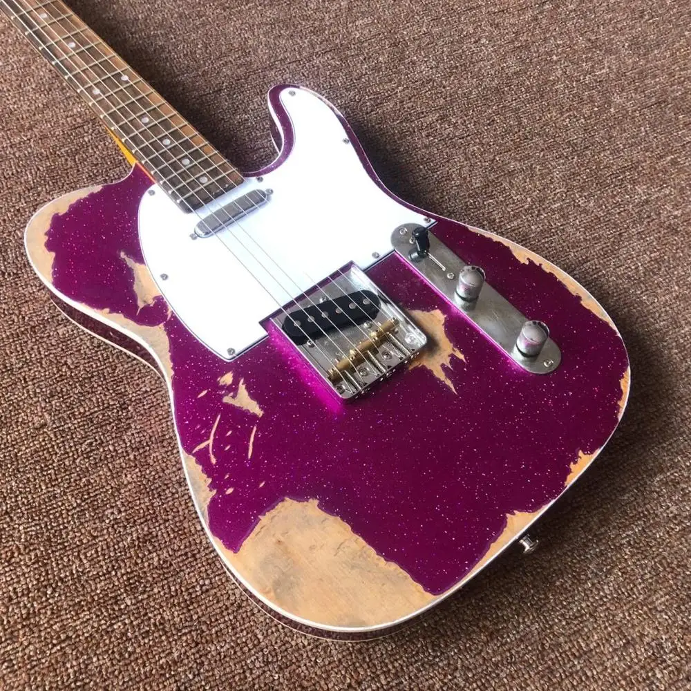 

New Electric Guitar.6 Strings telecast gitaar,Tele electric Guitar relics by hands.purple color master build relic TL guitarra