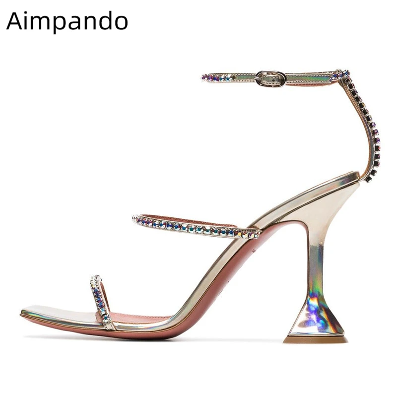 

Jewelled One-strap Narrow Band Gladiator Sandalias Mujer 2019 Sexy Open Toe Individual Cup Heel Crystal Summer Shoes Woman