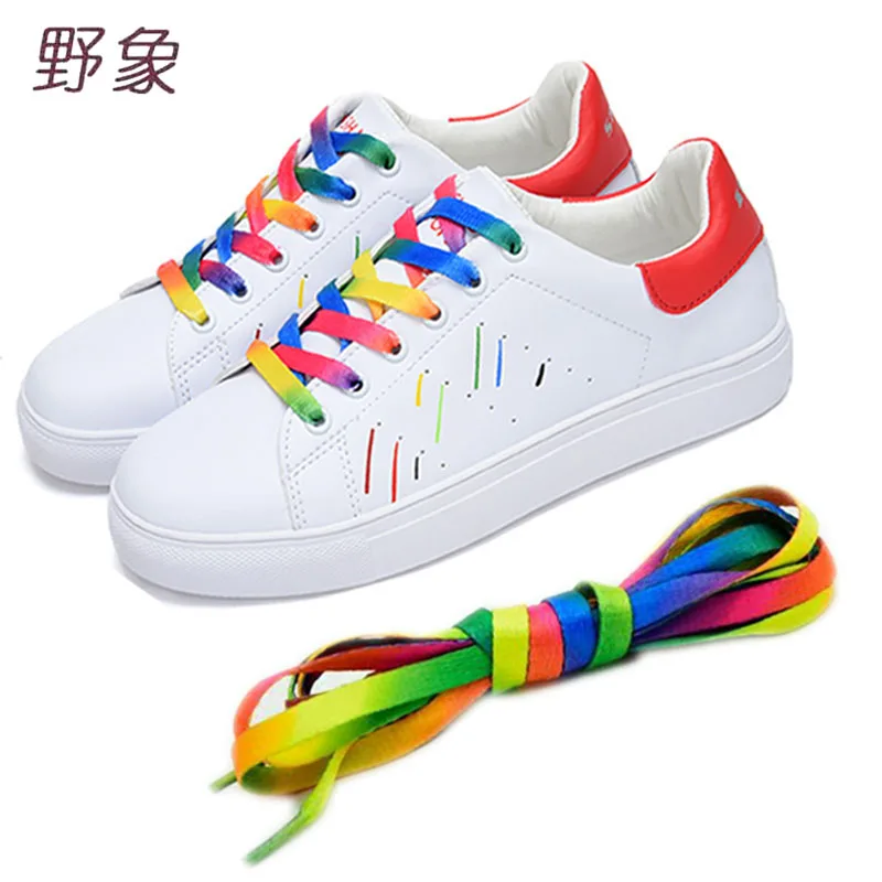 2PCS Rainbow Multi-Color Flat Shoe Laces Shoelaces Strings for Unisex Sneaker ^