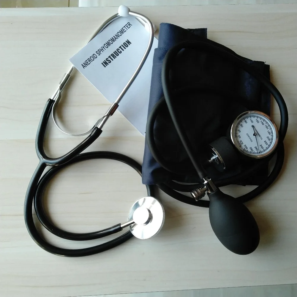 

Manual Blood Pressure Monitor Aneroid Sphygmomanometer Cuff Stethoscope Kit Meter Device Upper Arm Fonendoscopio