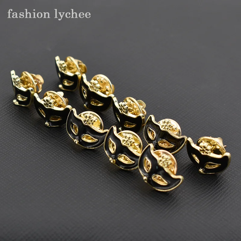 

fashion lychee 5/10pcs Vintage Black Color Flower Mask Metal Collar Brooch Pins Party Banquet Jewelry Accessories