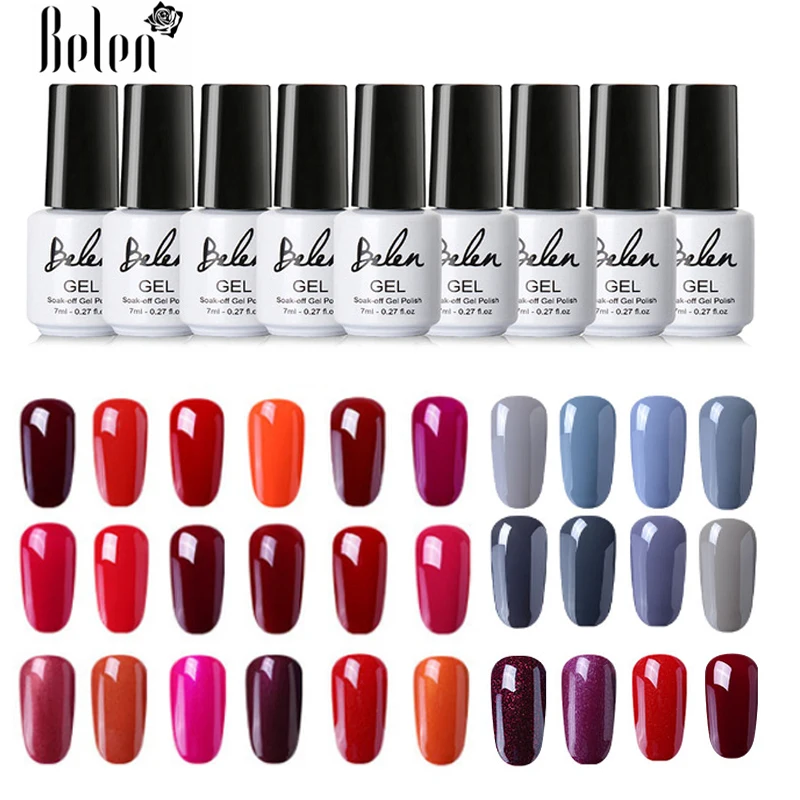 

Belen 7ML Wine Red Gray Color UV Gel Nail Polish Long Last Gel Varnish Gelpolish Semi Permanent Soak Off GelLak Base Top Coat