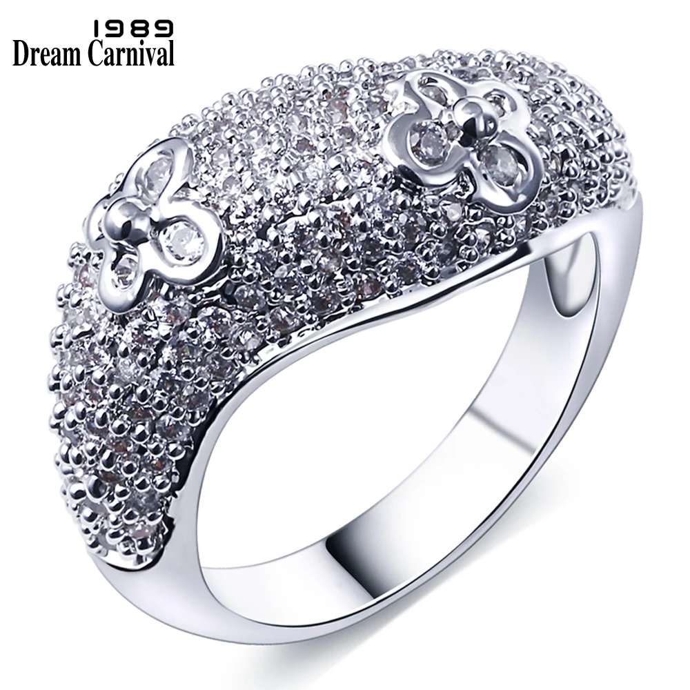 

DreamCarnival 1989 Women Wedding Band Rings Rhodium or Gold-Color Synthetic CZ Butterfly Fashion Design Anniversary Gift Anillos