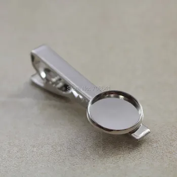 

Blank Tie Clip Bar with Round Bezel Glass Cabochon Men's Tie Clips Settings DIY Cuff and Collar Making Rhodium tone Plated