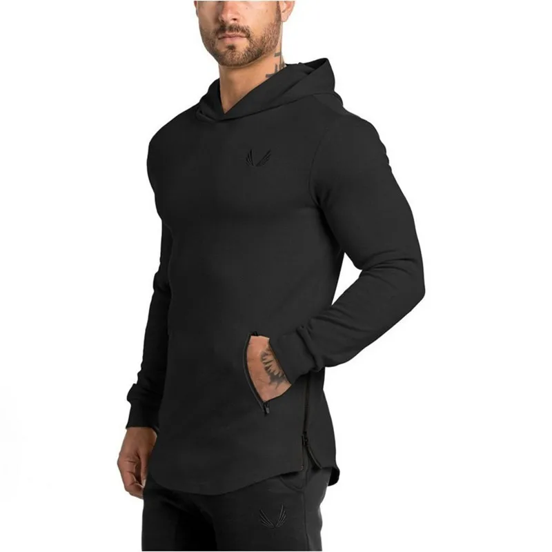 

2019 Men Hoodies Pocket Embroider Side Zipper Gyms Bodybuilding Sweatshirt Cotton Sweatshirts Hooded Pullover 5 Color
