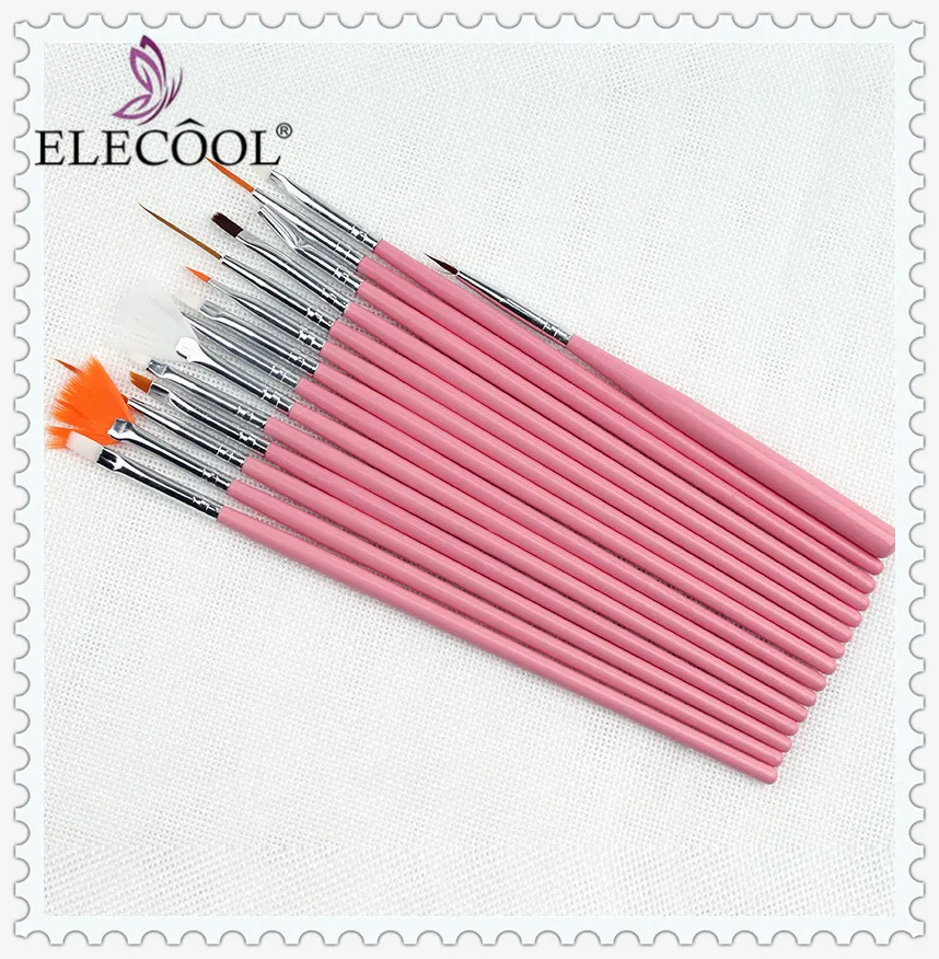 ELECOOL 15 шт. щетка для декора ногтей набор инструментов профессиональная ручка для рисования накладных ногтей УФ-гель для ногтей кисти Маникюрный Инструмент - Цвет: Pink