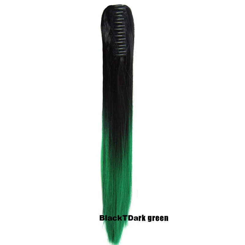 Similler 55 см длинные волнистые ломбер волосы для наращивания на заколках Коготь Конский хвост Синтетический шиньон тепло устойчивый хвост 170 г - Цвет: BlackTdark green