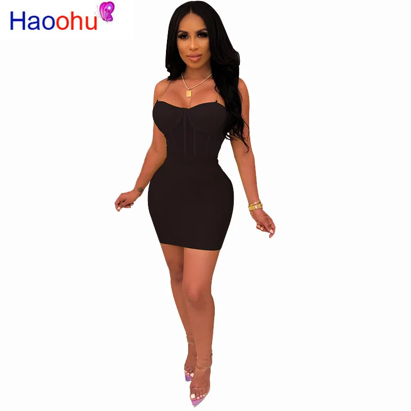 

Mesh See Through Patchwork 2 Piece Matching Sets Chain Spaghetti Strap Bodysuit Top+Bandage Dress Summer Beach Outfit Tracksuit