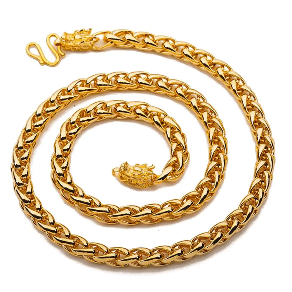 

Byantine Chain Hip Hop Mens Jewelry Yellow Gold Filled Mens Necklace Dragon Heads Patterned