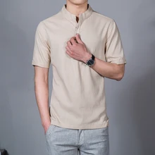 

2018 new men's brand fashion shirt vertical shirt collar men's high quality linen short-sleeved shirt pullover shirt size M-5XL