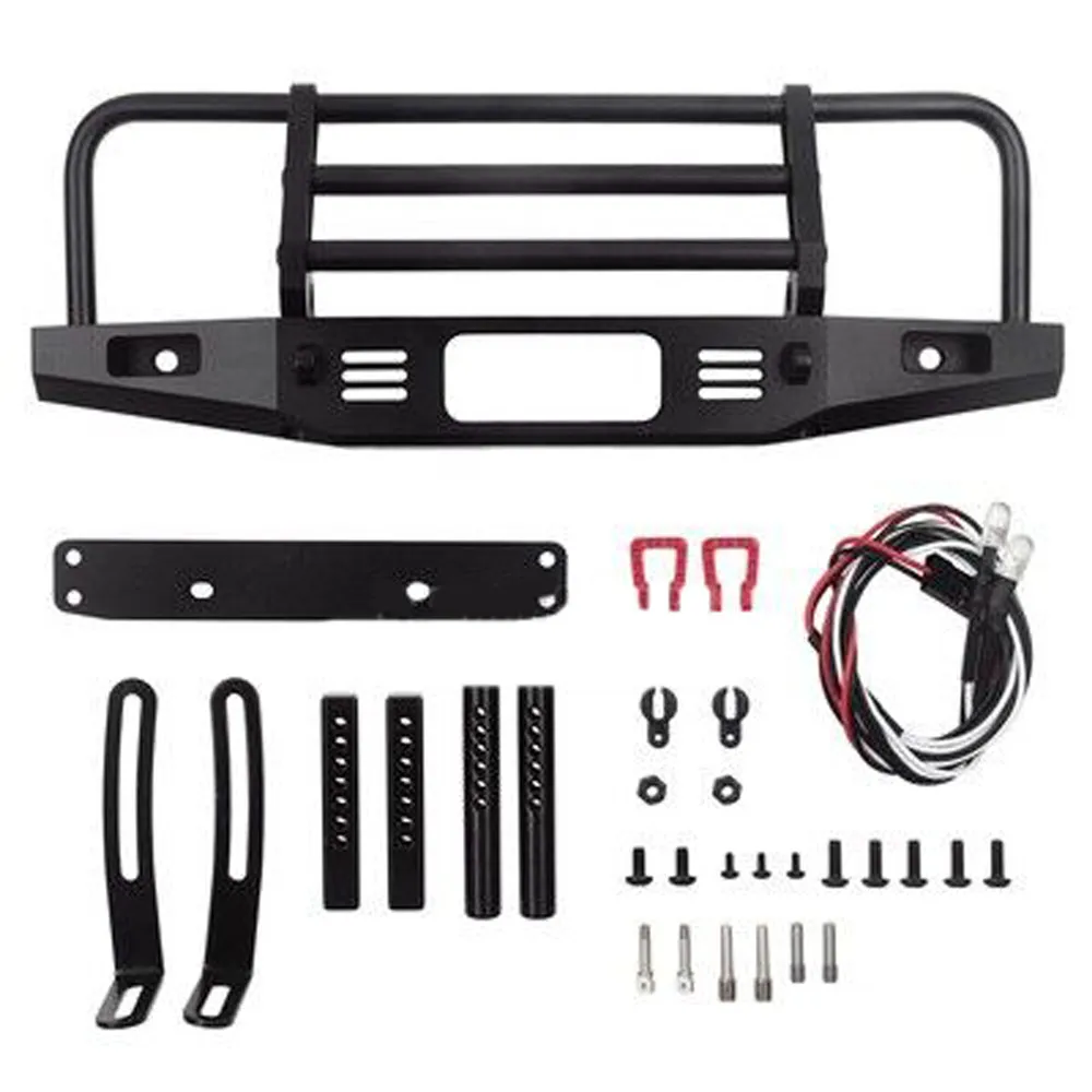 

Adjustable Metal Front Bumper for 1/10 Traxxas TRX4 Defender Axial SCX10 90046 RC Crawler Car w/ Mount Stand Tow Hook Led Light