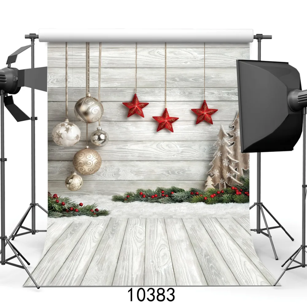 

Christmas Ball Star Wooden Wall Vinyl Backgrounds for Photography Computer Printed Photo Backdrop Photocall for Baby Children