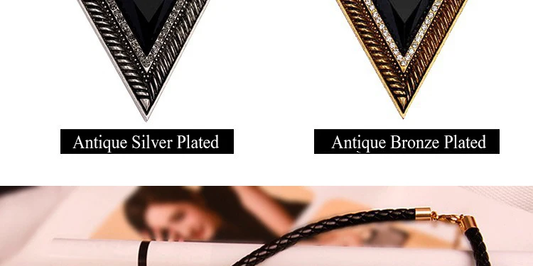 Горячее предложение винтажное большое трехстороннее черное треугольное ожерелье женский свитер ретро подвеска ожерелье аксессуар подарки