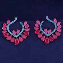 GODKI Роскошные изогнутые цветок полный кубический цирконий CZ Обручение Свадебная вечеринка для ночного клуба серебряные даного серьги стержня