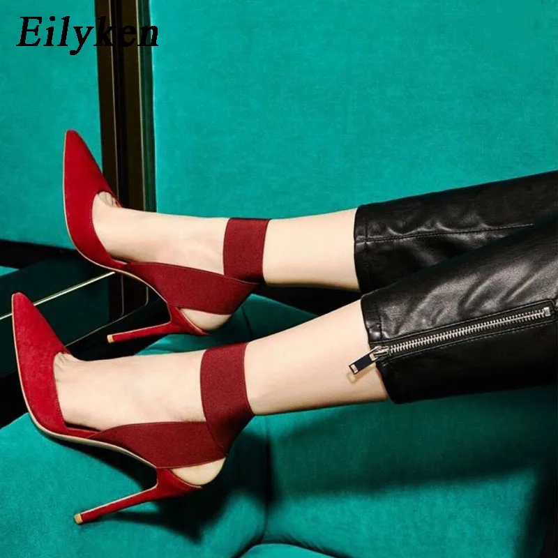 Eilyken/ дизайн; осенние босоножки-лодочки Модные женские свадебные туфли на тонком каблуке 12 см с острым носком; цвет красный, черный Размеры 35-40