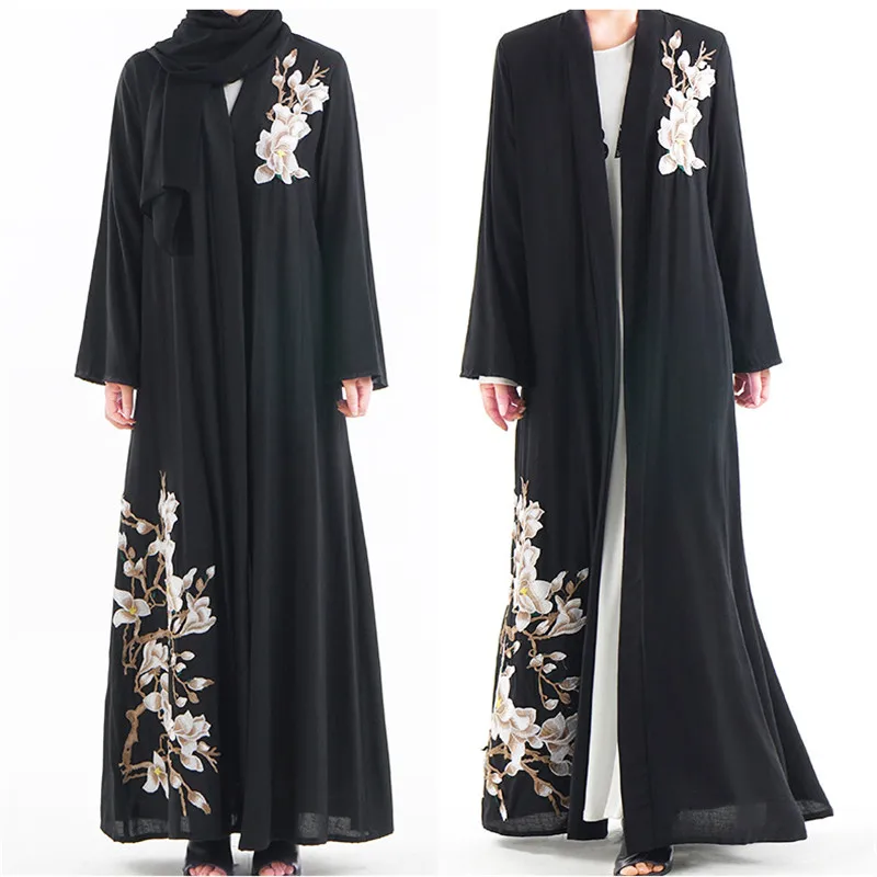 Abaya/однотонное платье; Абая; египетская Исламская одежда; абя; марокканский стиль; мусульманские открытые кимоно со складками; экспресс - Цвет: Black