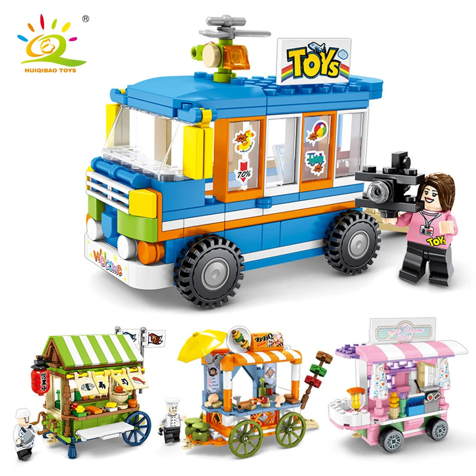 

4Sets Food Camper Car Building Blocks compatible Friends for Girls Creator shop Figures Bricks Educational Children Toys