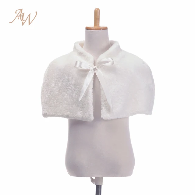 Reviews AW Flower Girl Wrap Ivory Faux Fur Cape Cloak Winter Flower Girl Dress's Coat Princess Wedding Shawl with Ribbon