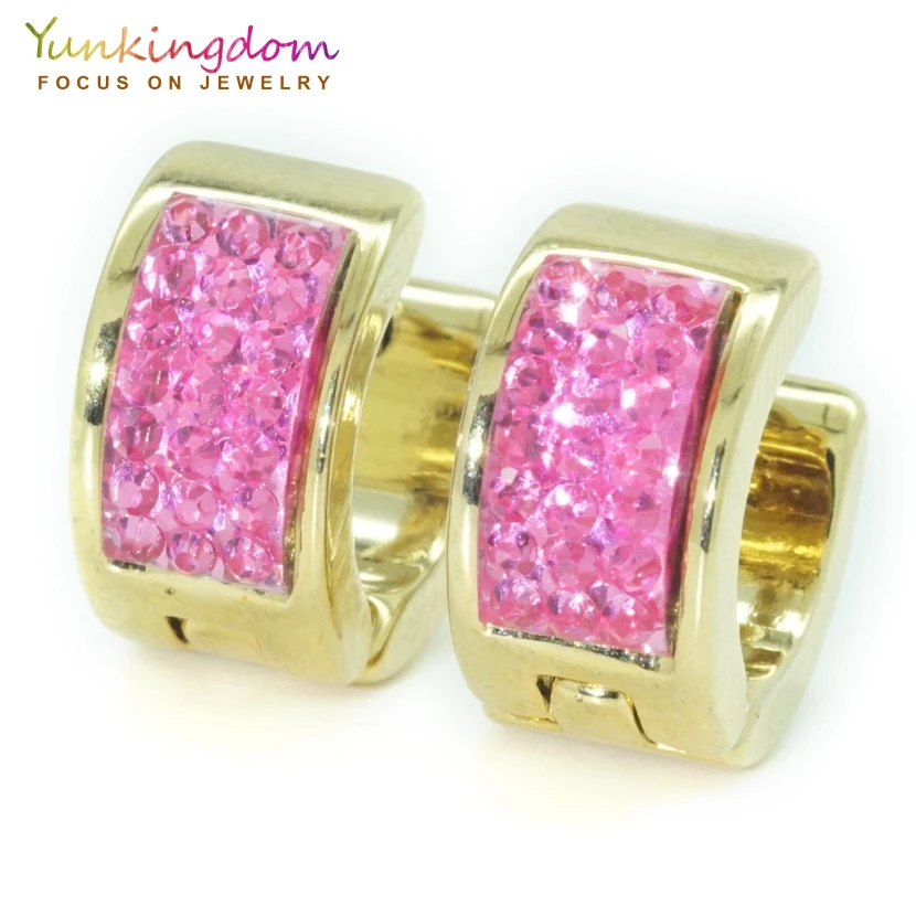 

Yunkingdom hot sale titanium dozens crystal earring fashion jewelry stainless steel hoop earrings for women girls gift UE0194