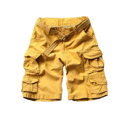 Новые Модные Винтажные мужские шорты в стиле милитари камуфляжные шорты Карго плюс пояс - Цвет: Цвет: желтый