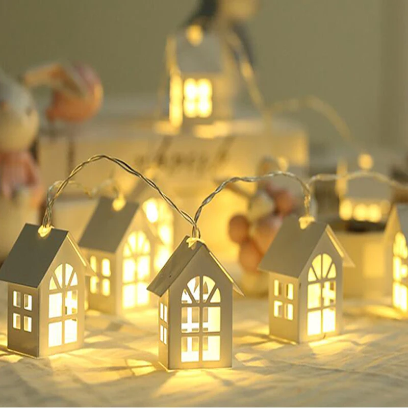 Wooden House LED String Lights 1020LED AA Battery Powered Fairy Lights House Shape Lights For Holiday Event Home Party Wedding (5)
