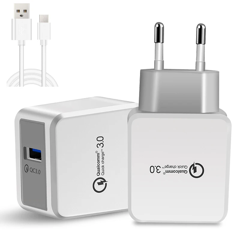 

Quick Charging 3.0 EU Fast USB Charger for iPhone Android Phone 5V 3A Power Supply Travel Chargers USB Charging Cable Micro