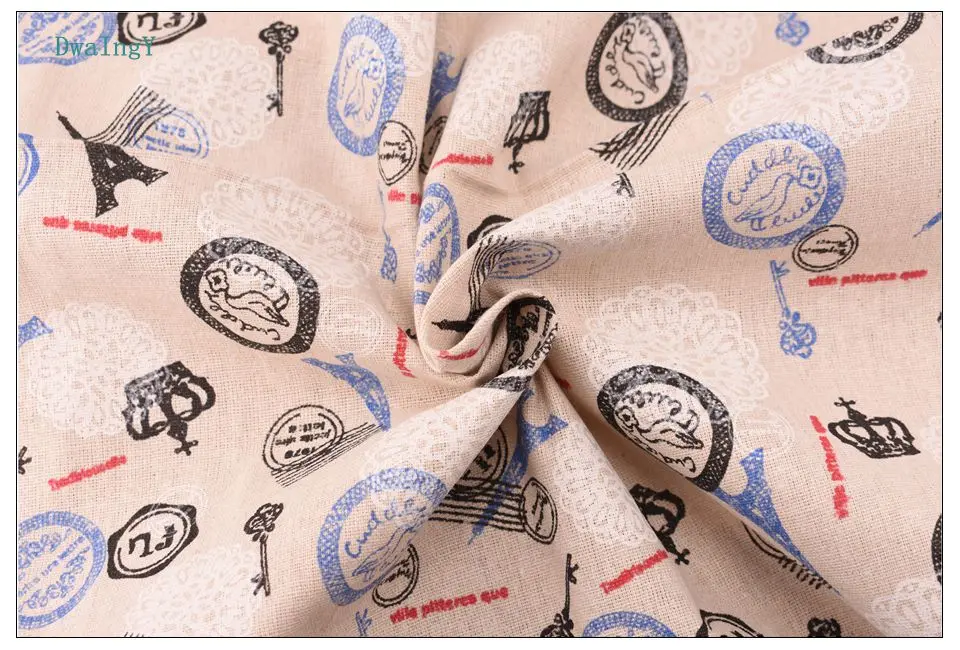DwaIngY 6 шт./лот, хлопковая льняная ткань с принтом Эйфелевой башни для лоскутного шитья, сумки для шитья, 25x45 см