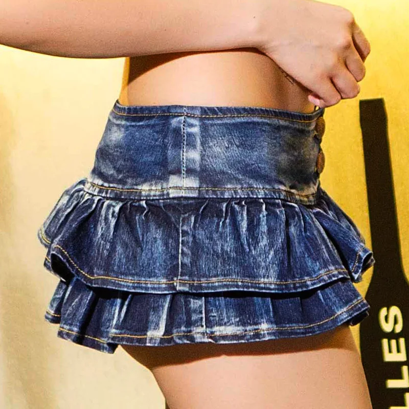 Летняя новая юбка из искусственных джинсов Mini lotus edge|skirt skirt|jeans minisuper mini short skirt |