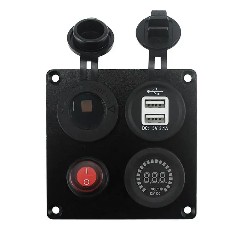4 в 1 Автомобильная розетка 2.1A 1A Адаптер зарядного устройства с двойным USB синим
