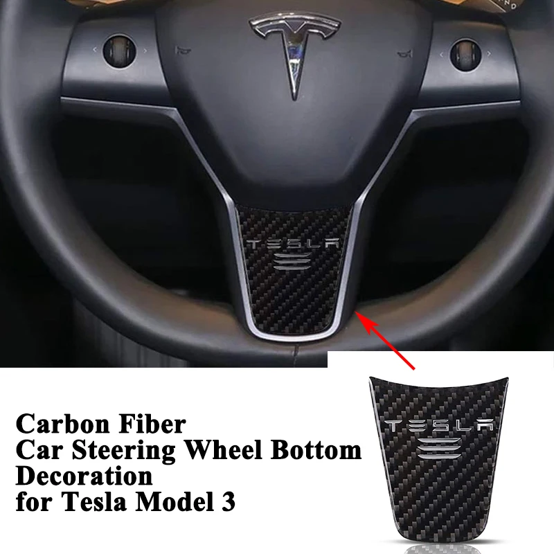 

1pc Sporty Real Carbon Fiber Car Steering Wheel Decoration Bottom Cover Logo Sticker Styling Accessories for Tesla Model 3