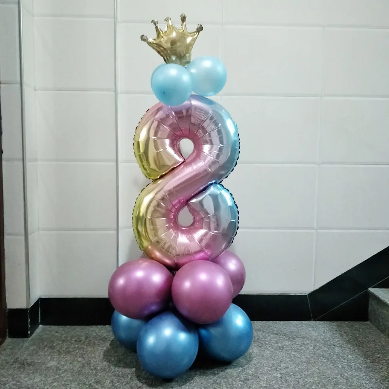 Leeiu воздушные шары на 1-й день рождения, радужные воздушные шары из фольги с цифрами, голубые и розовые воздушные шары для вечеринки в честь Дня Рождения - Цвет: 8