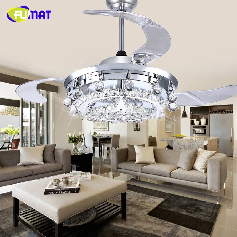 

FUMAT LED Ceiling Fans Crystal Light Dining Room Living Room Fan Droplights Modern Crystal Ceiling Fans Lights For Living Room