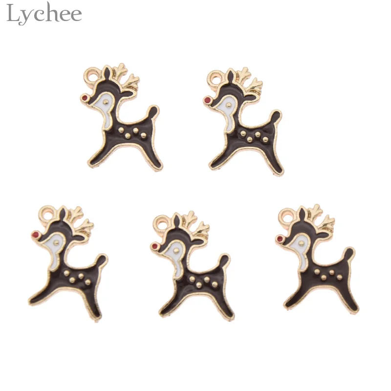 Lychee 5 шт. Модные сплав олень эмалевые Подвески Kawaii в форме животных разноцветные