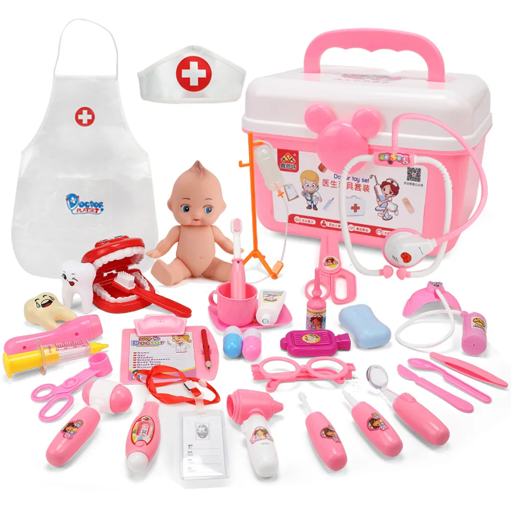 Звук и светильник, Набор детских игрушек доктора, медсестры, имитация, медицинская коробка с куклами, ролевые игры, классические игрушки, подарок