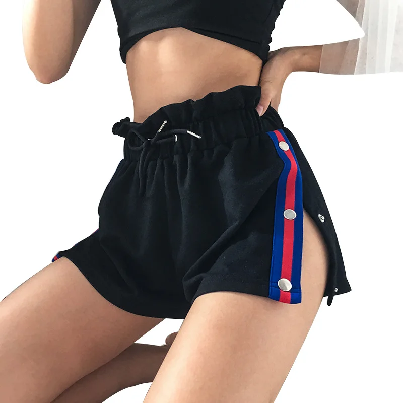 

Fashion Women Summer Shorts Casual Black Side Button Split Patchwork Shorts Bottom 2019 Sexy Loose High Waist Shorts Streetwear