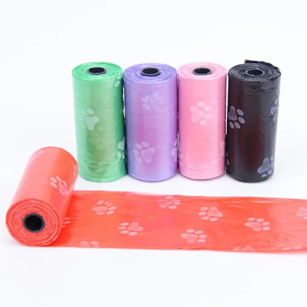 

Outdoor Disposable Degradable Pet Dog Waste Poop Bag with Cute Paw Printing 15pcs/roll