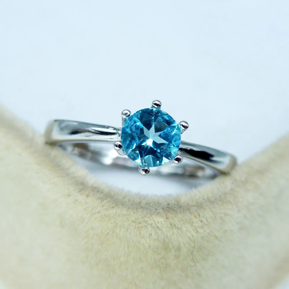 5 мм Синий Аквамарин кольцо 925 пробы серебро натуральный драгоценный камень для женщин VVS ювелирные украшения